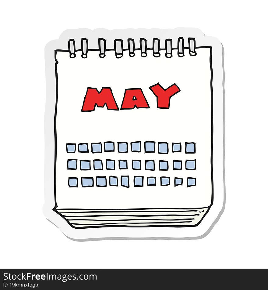 sticker of a cartoon calendar showing month of may