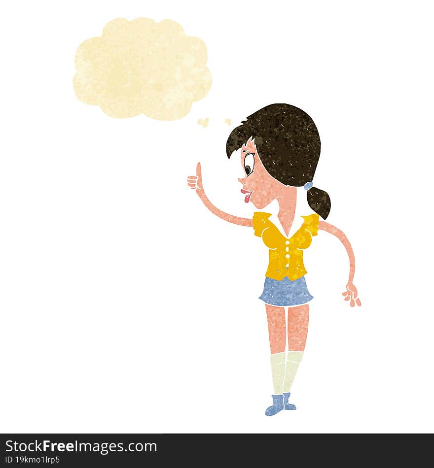 cartoon girl with idea with thought bubble