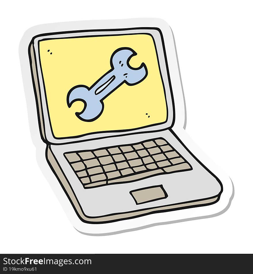 sticker of a cartoon laptop computer with fix screen