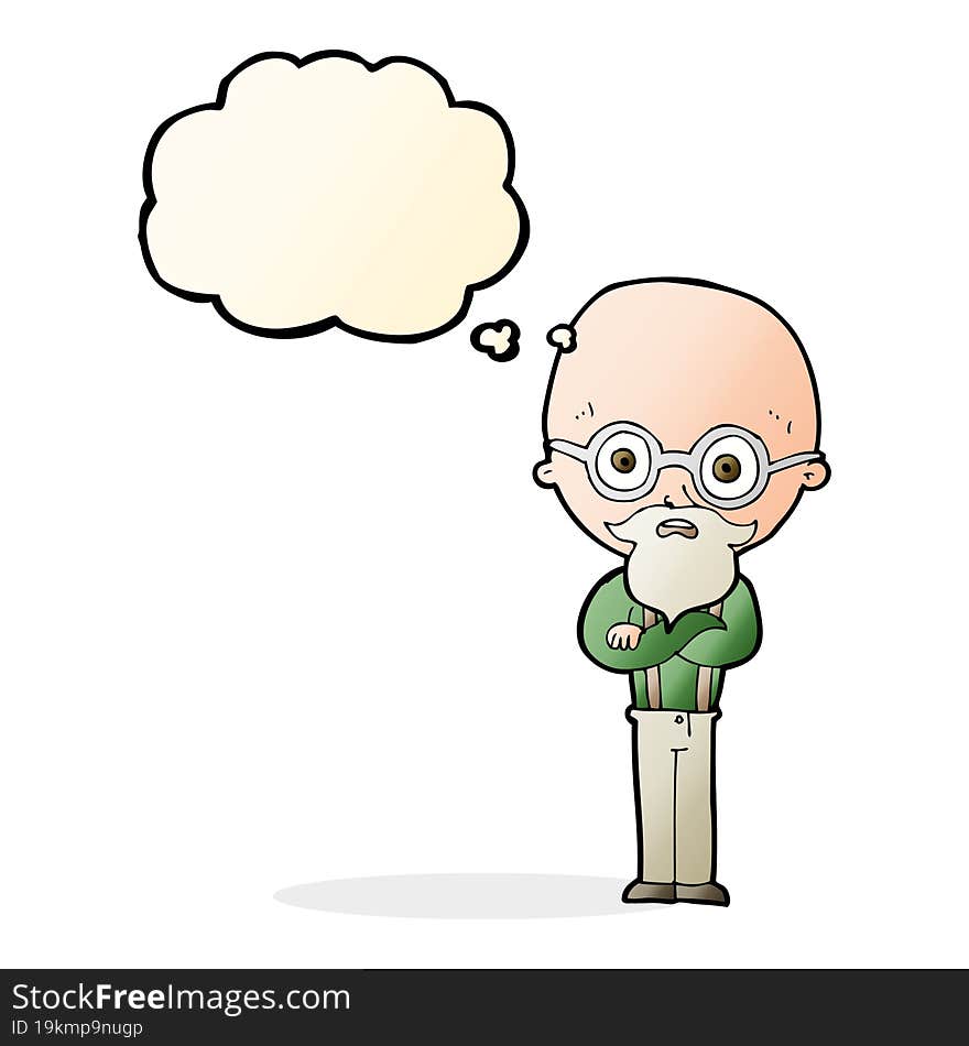 cartoon annoyed old man with thought bubble