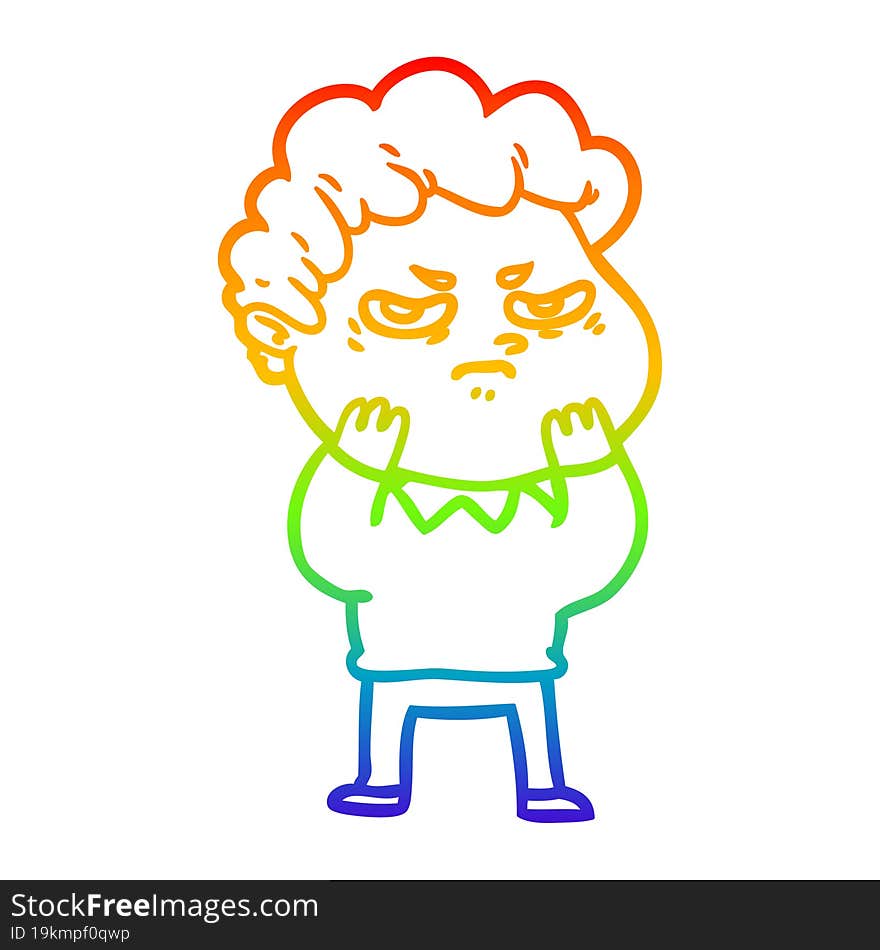 rainbow gradient line drawing cartoon angry man