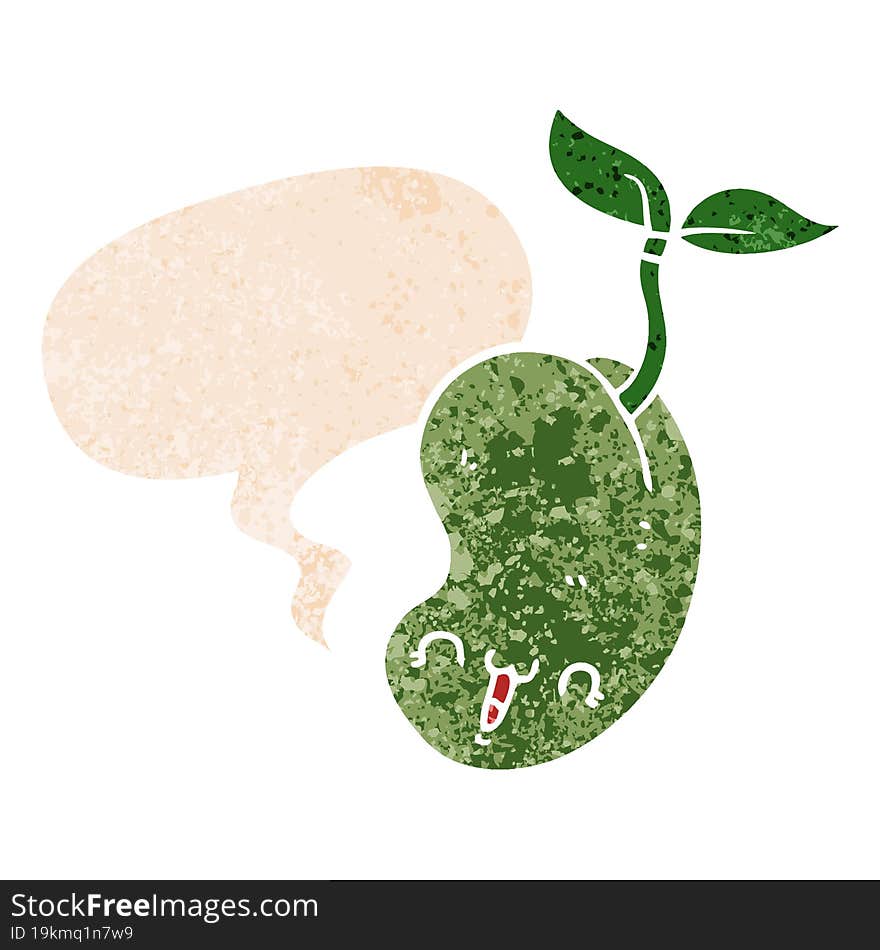 cute cartoon seed sprouting and speech bubble in retro textured style