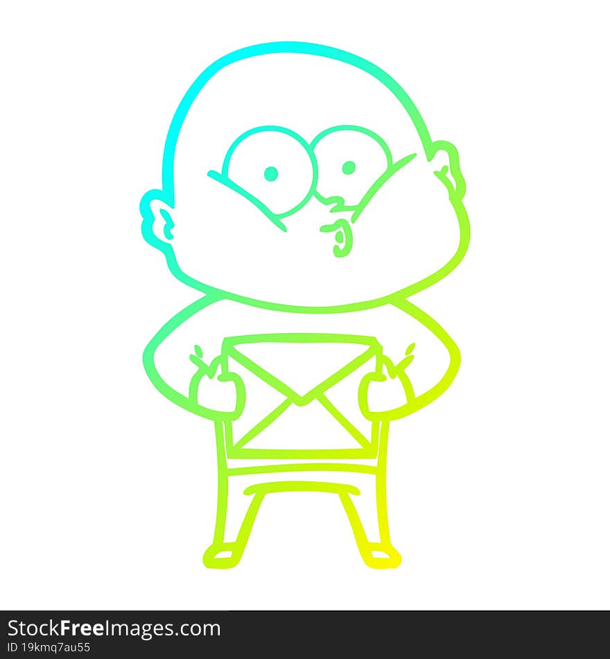 Cold Gradient Line Drawing Cartoon Bald Man Staring