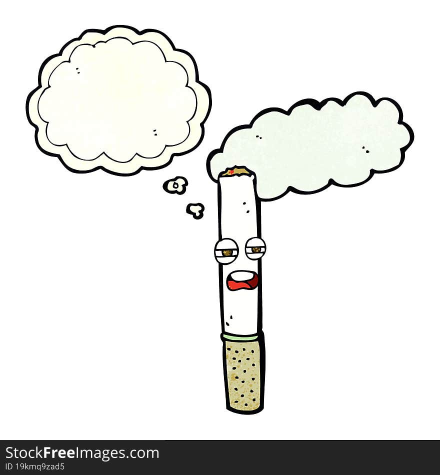 cartoon happy cigarette with thought bubble