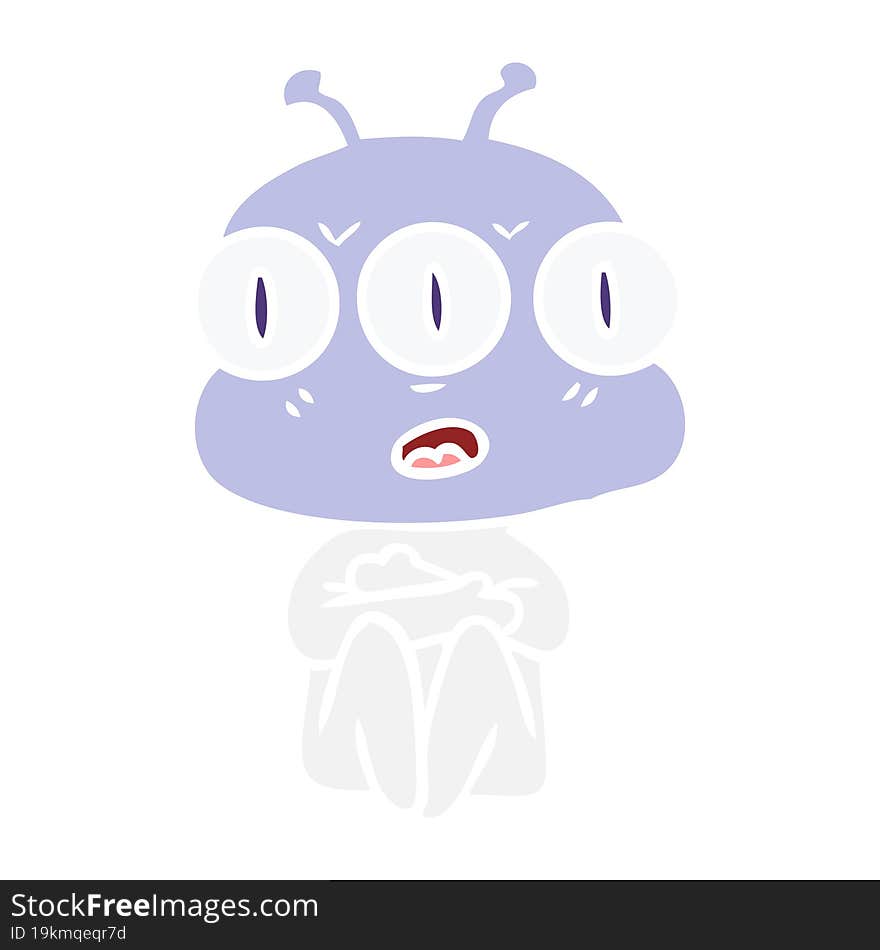 flat color style cartoon three eyed alien