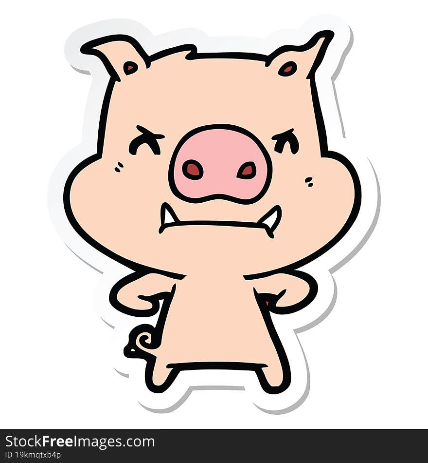 sticker of a angry cartoon pig