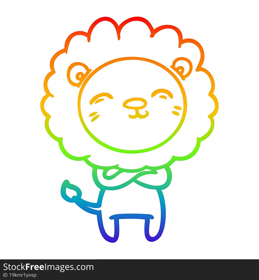 rainbow gradient line drawing of a cartoon lion