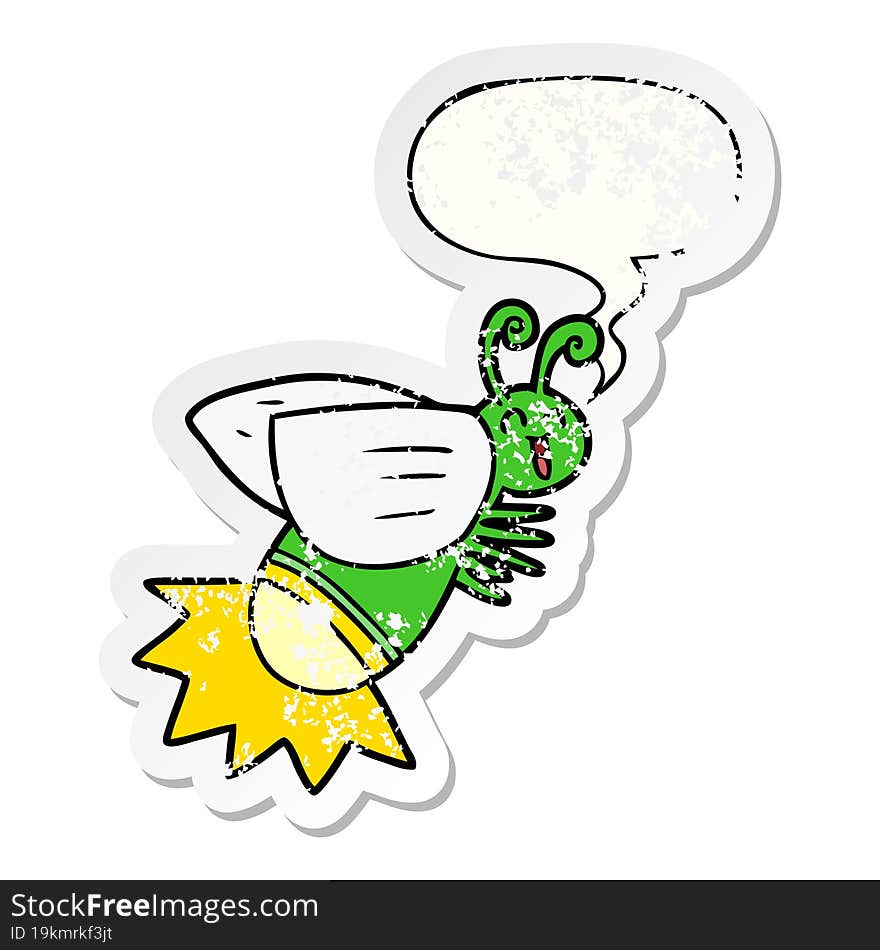 cartoon glow bug and speech bubble distressed sticker