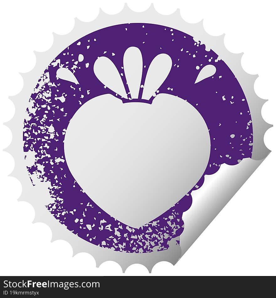 distressed circular peeling sticker symbol of a strawberry