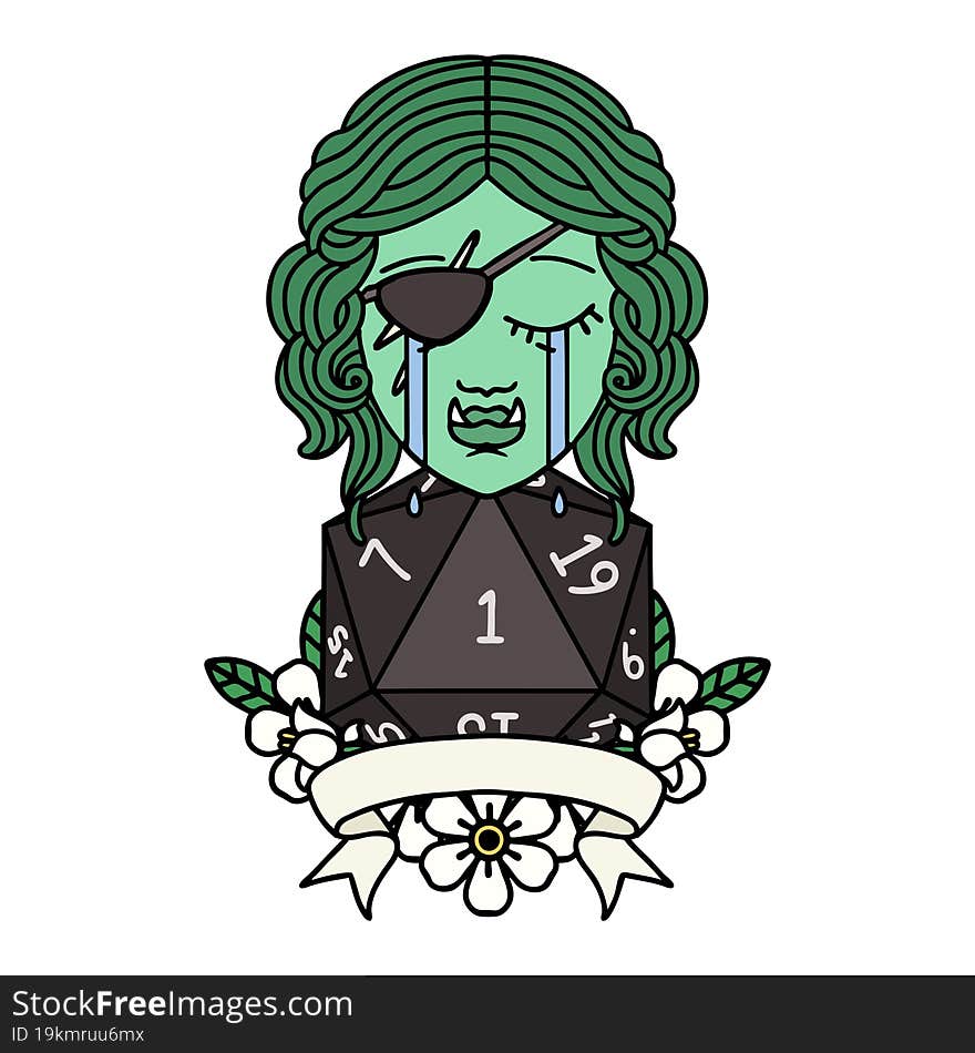 Crying Orc Rogue Character With Natural One Roll Illustration