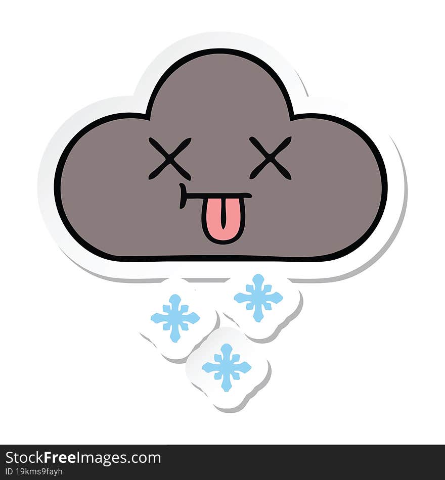 sticker of a cute cartoon storm snow  cloud