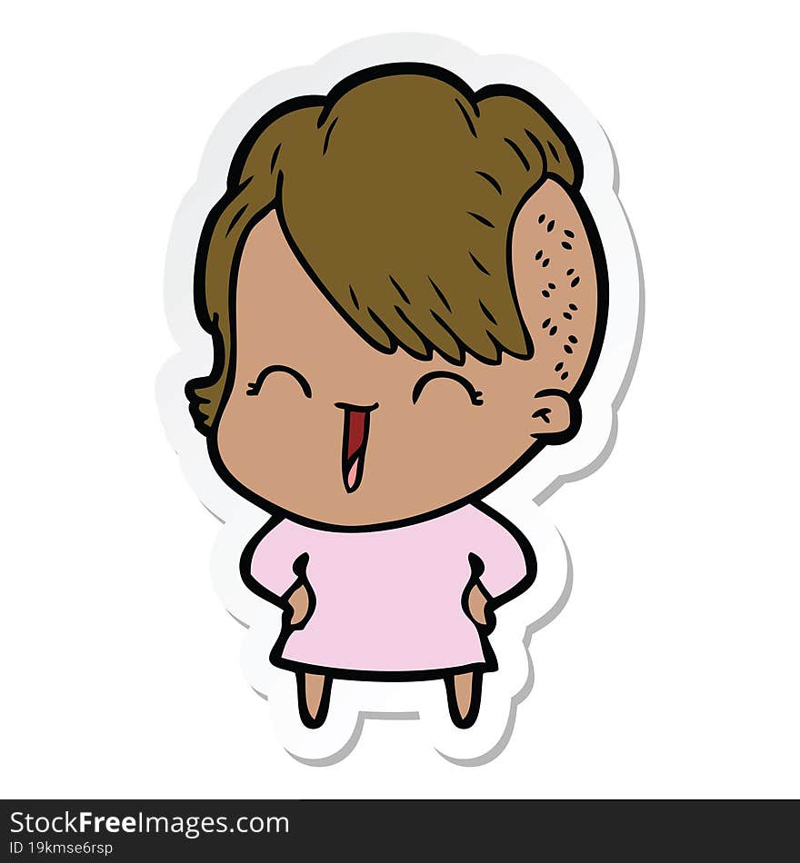 Sticker Of A Cartoon Happy Hipster Girl