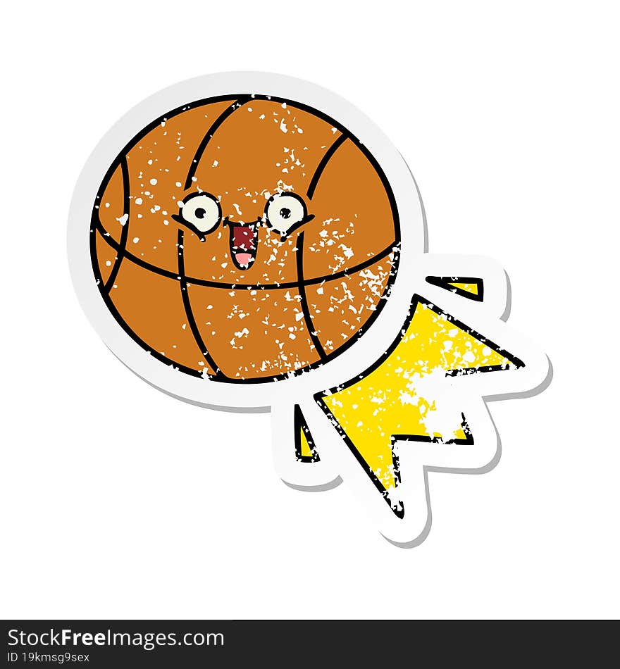 distressed sticker of a cute cartoon basketball