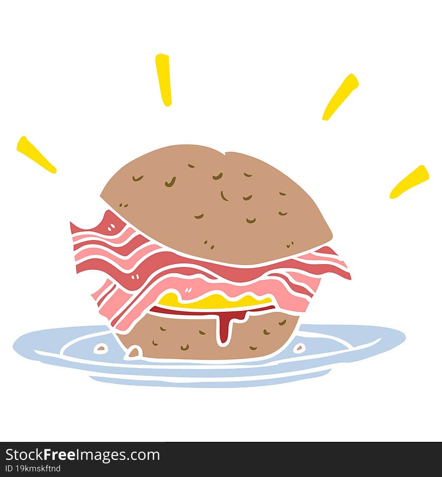 flat color style cartoon amazingly tasty bacon breakfast sandwich with cheese