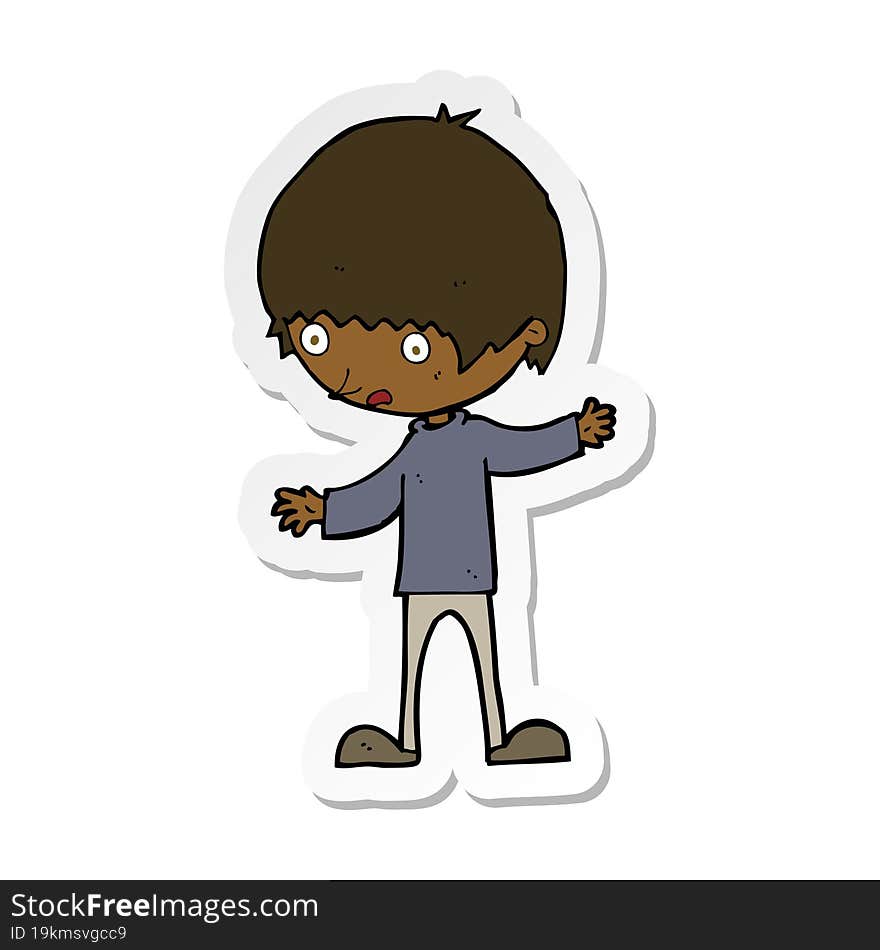 sticker of a cartoon boy with outstretched arms