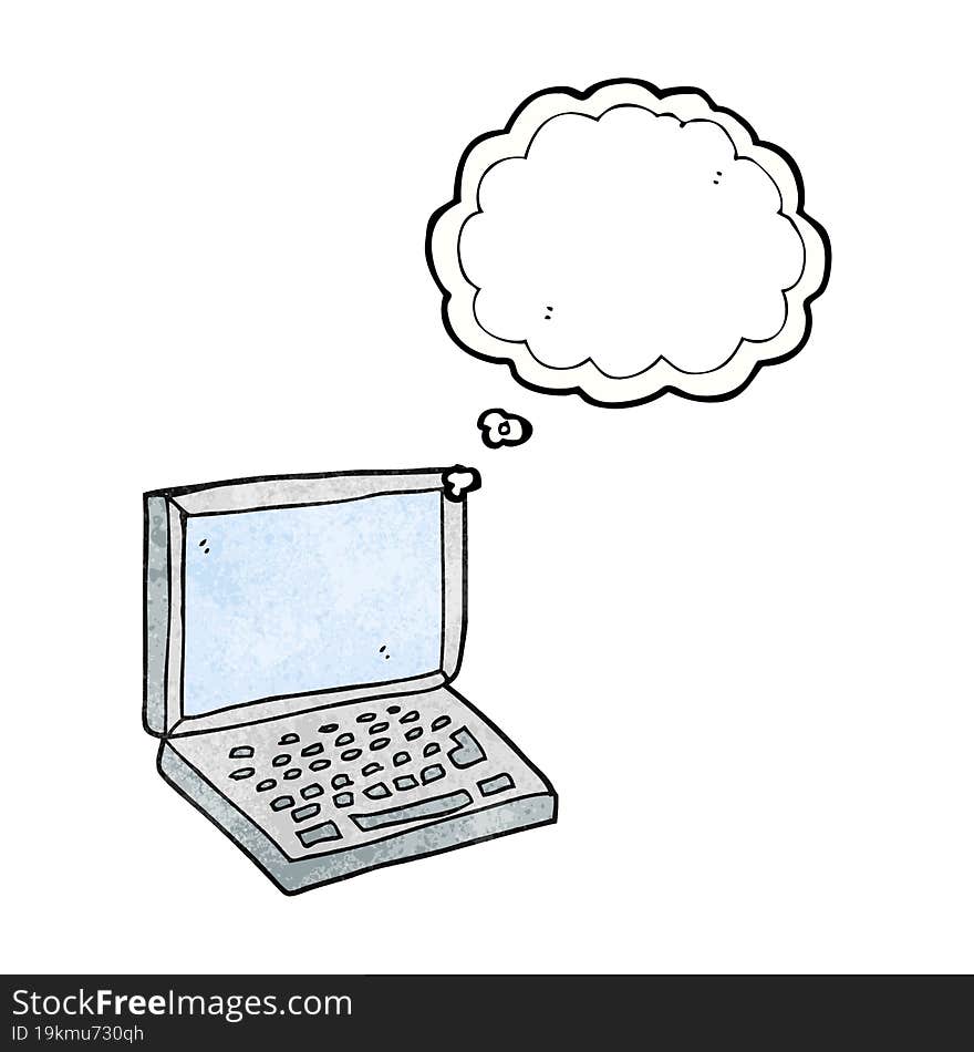 freehand drawn thought bubble textured cartoon laptop computer