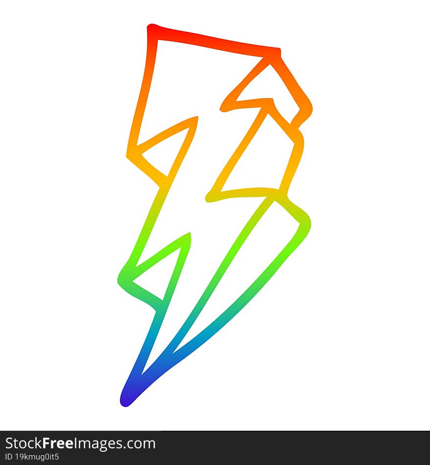 rainbow gradient line drawing of a cartoon lightning bolt