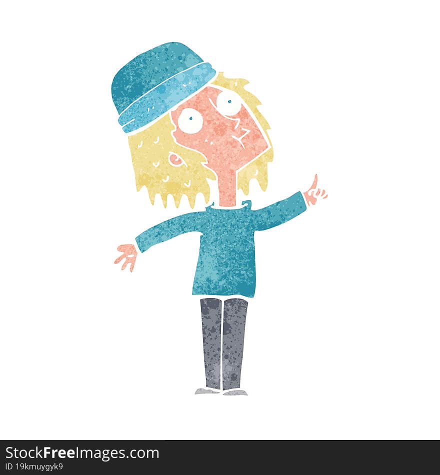 cartoon woman wearing winter hat