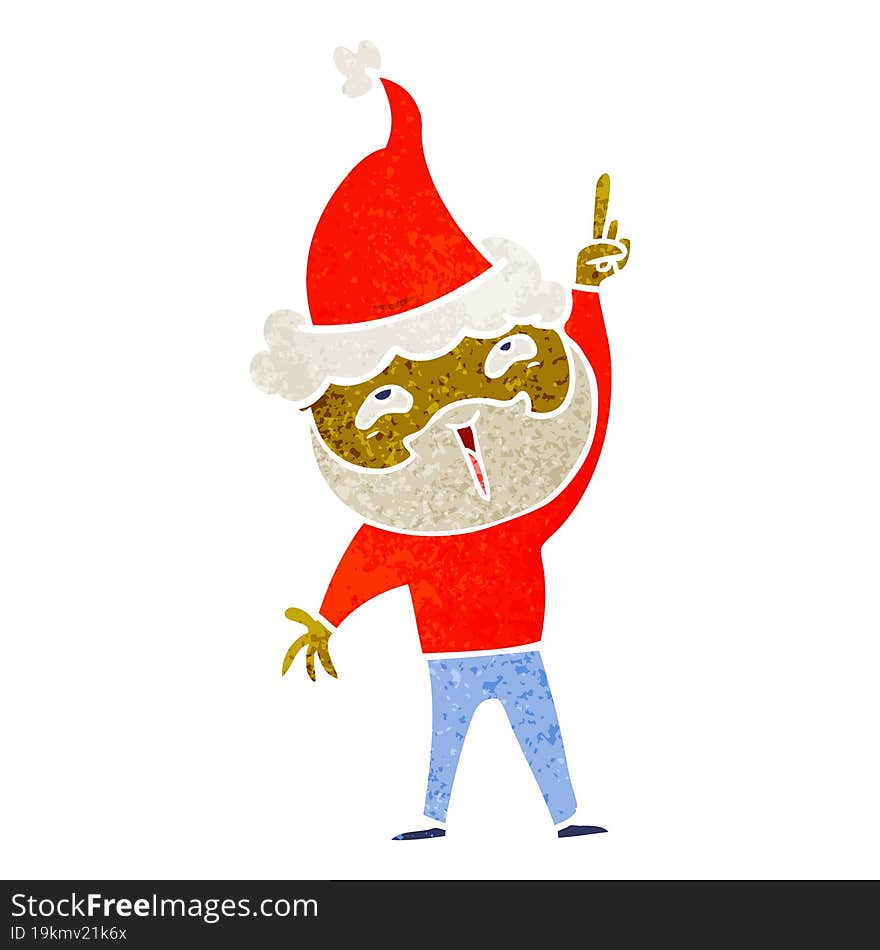 Retro Cartoon Of A Happy Bearded Man Wearing Santa Hat