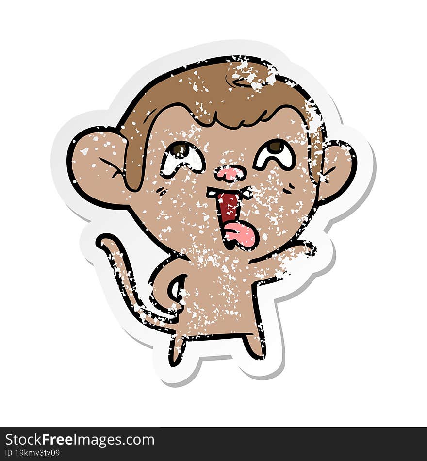 distressed sticker of a crazy cartoon monkey