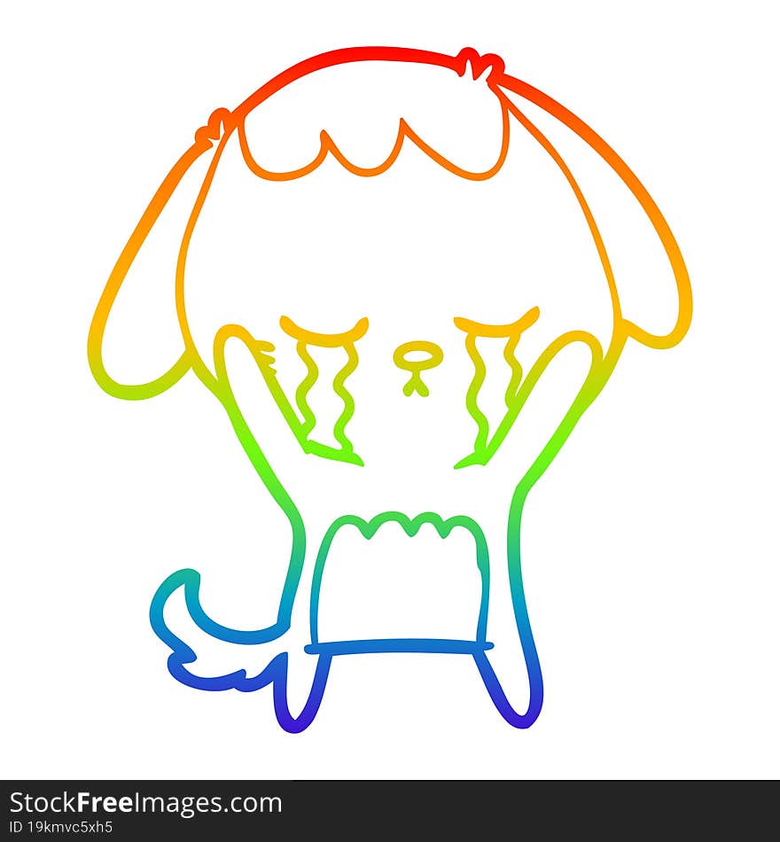 Rainbow Gradient Line Drawing Cartoon Dog Crying