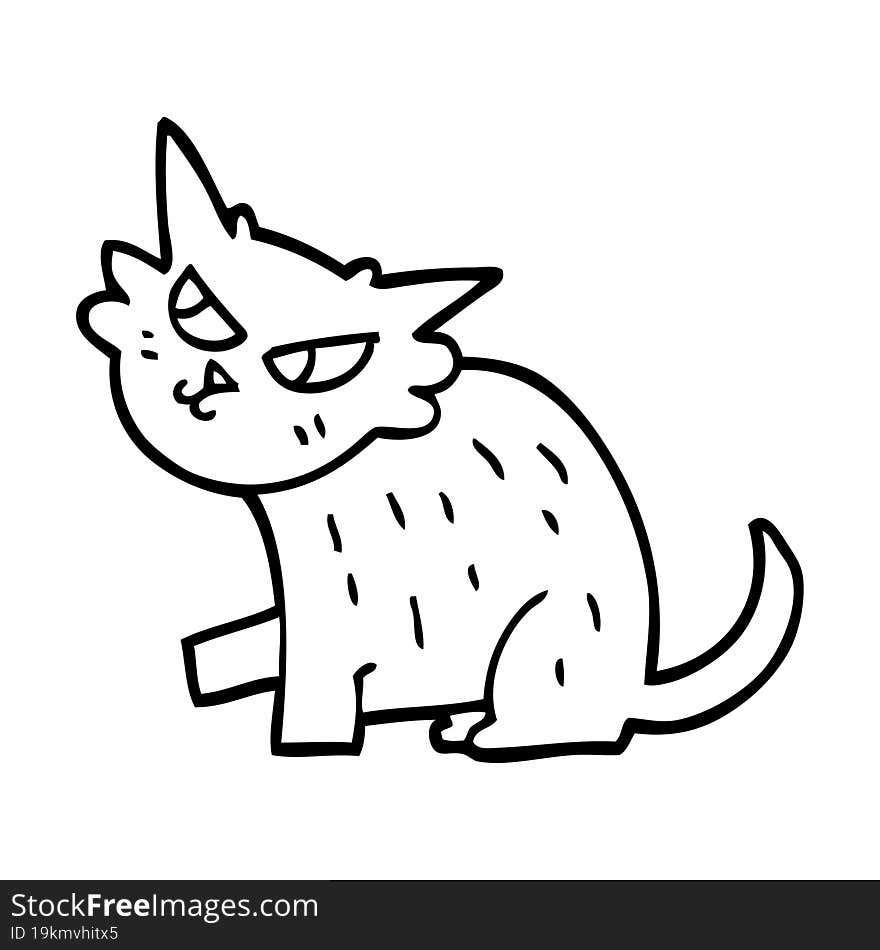 line drawing cartoon sly cat