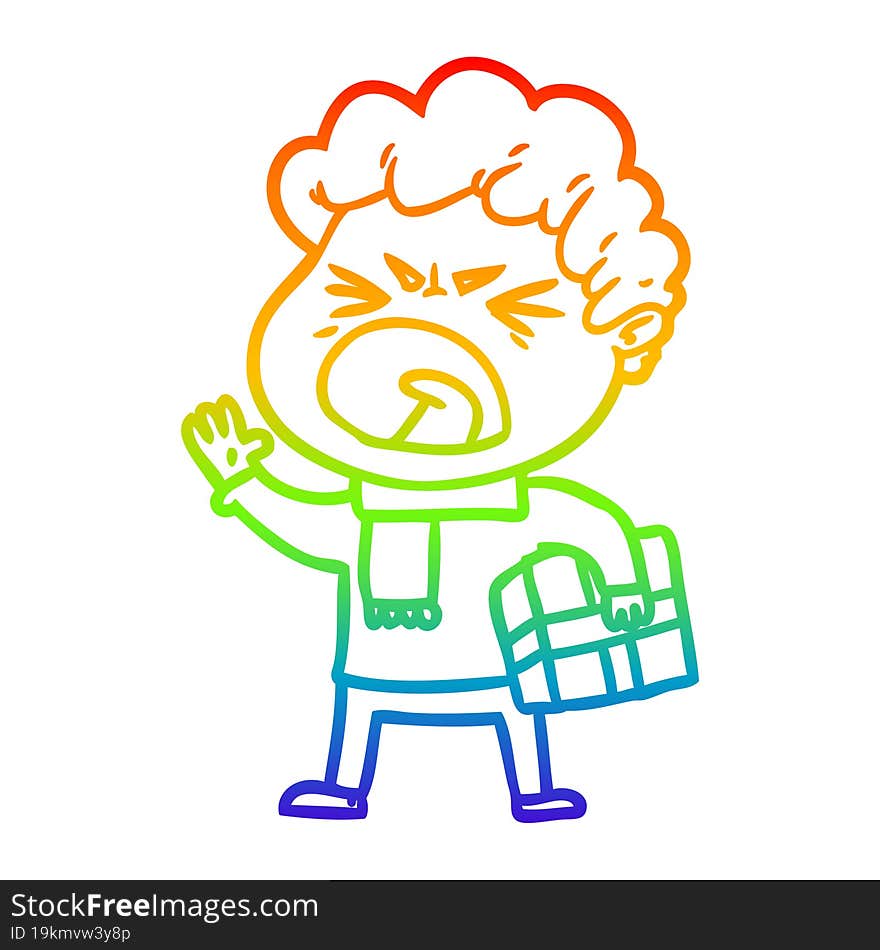 rainbow gradient line drawing cartoon furious man