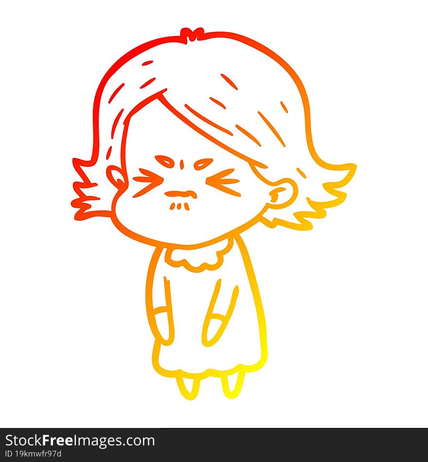 warm gradient line drawing cartoon angry woman