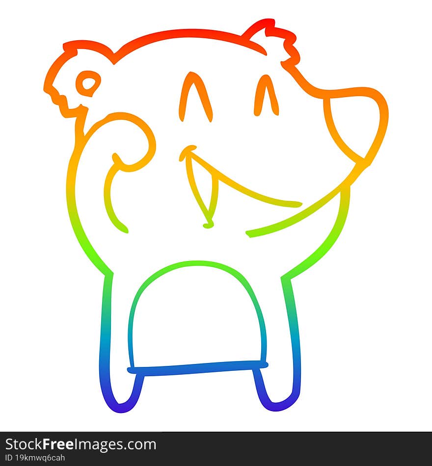 Rainbow Gradient Line Drawing Laughing Bear Cartoon