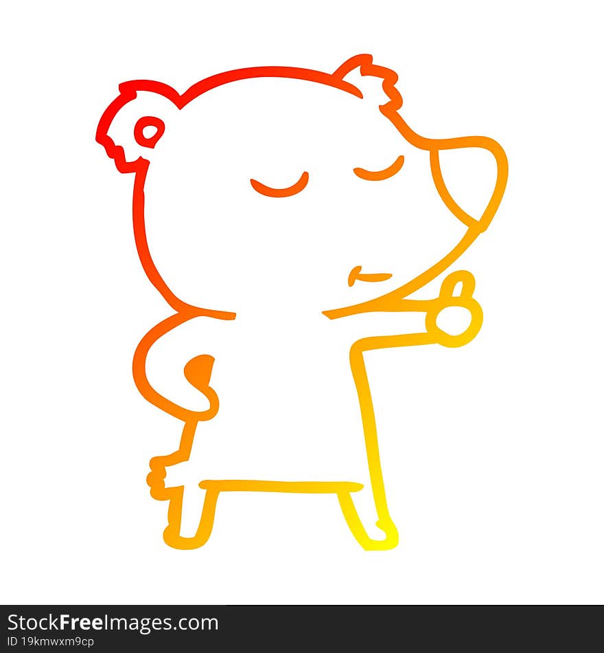 warm gradient line drawing happy cartoon bear giving thumbs up