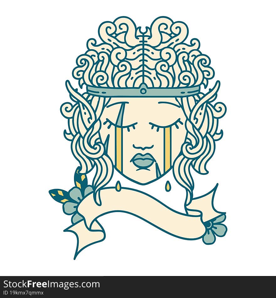 Retro Tattoo Style crying elf barbarian character face. Retro Tattoo Style crying elf barbarian character face