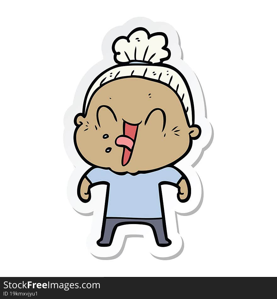 sticker of a cartoon happy old woman