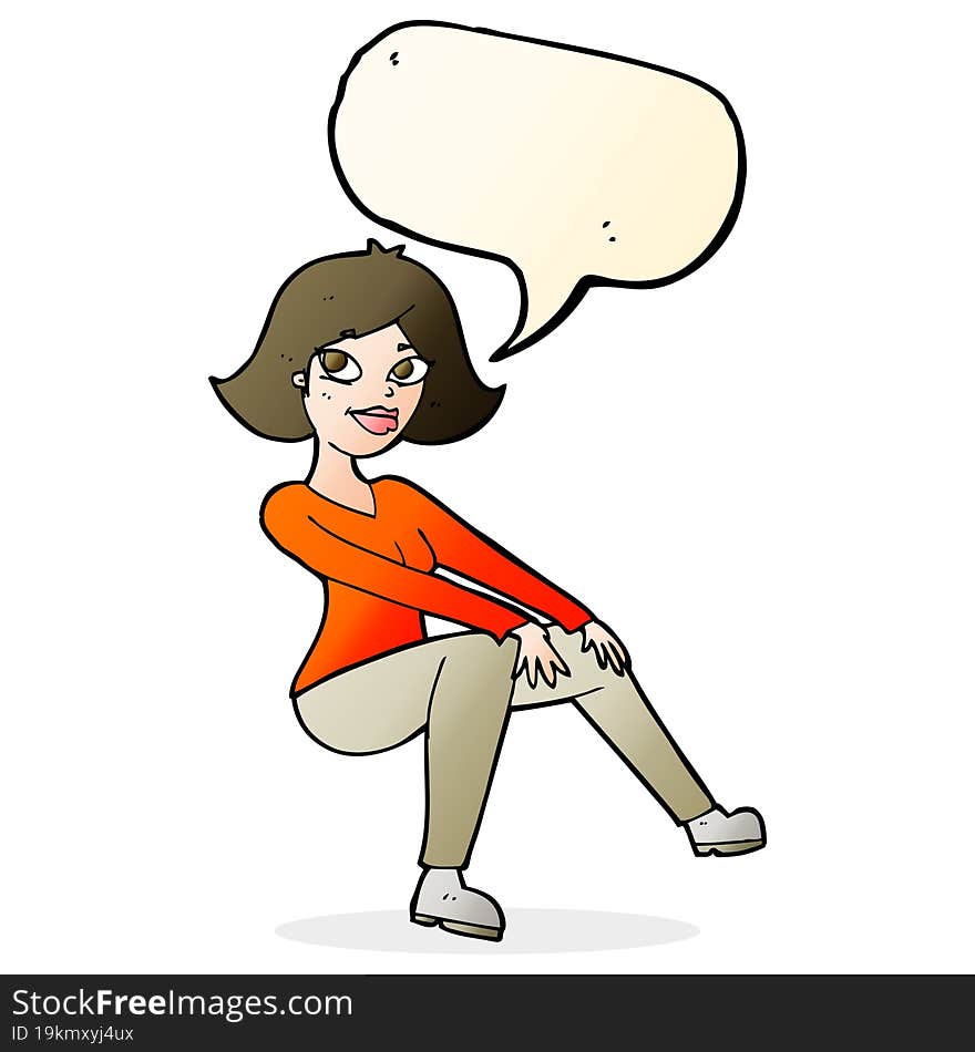 Cartoon Happy Woman Sitting With Speech Bubble