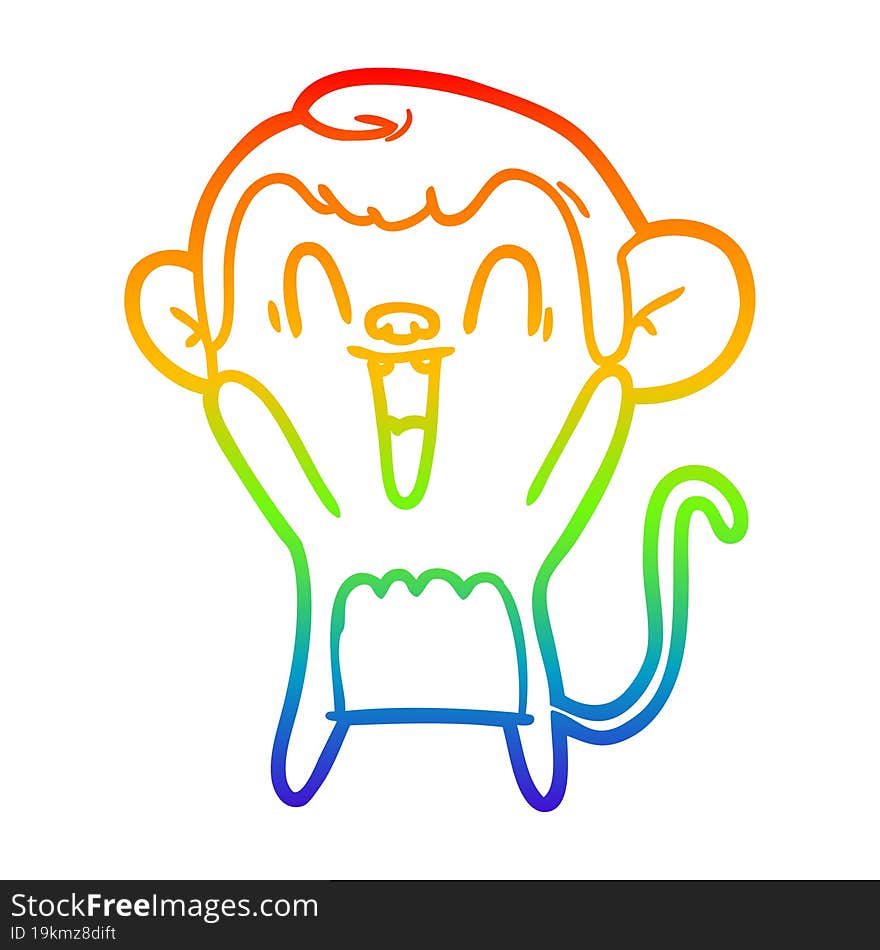 rainbow gradient line drawing of a cartoon laughing monkey