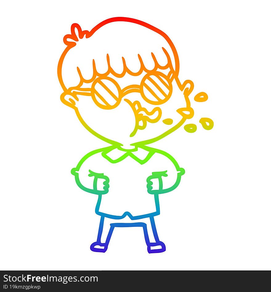 Rainbow Gradient Line Drawing Cartoon Boy Wearing Spectacles