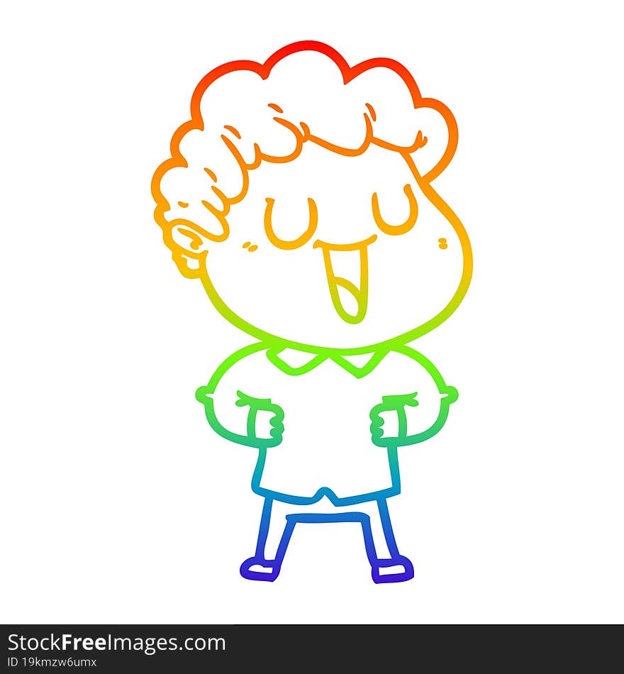 Rainbow Gradient Line Drawing Laughing Cartoon Man