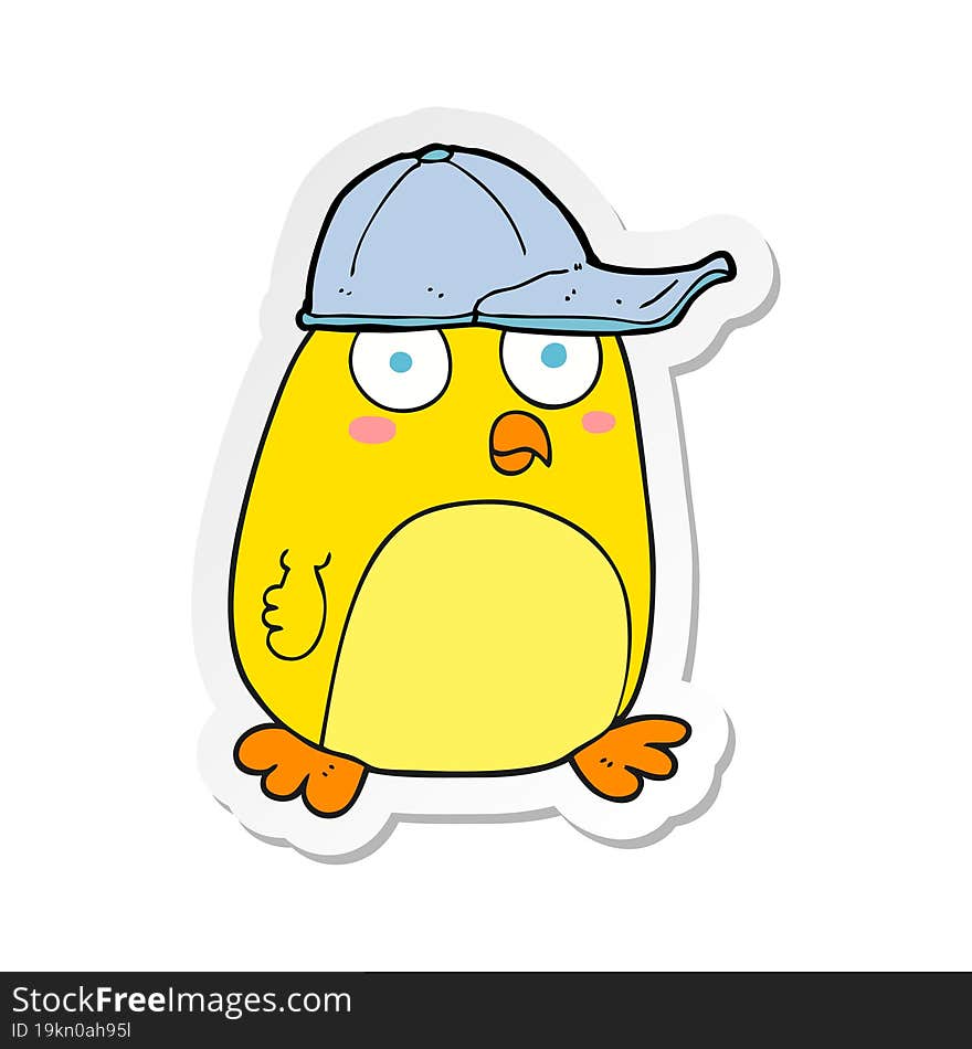 Sticker Of A Cartoon Bird In Cap