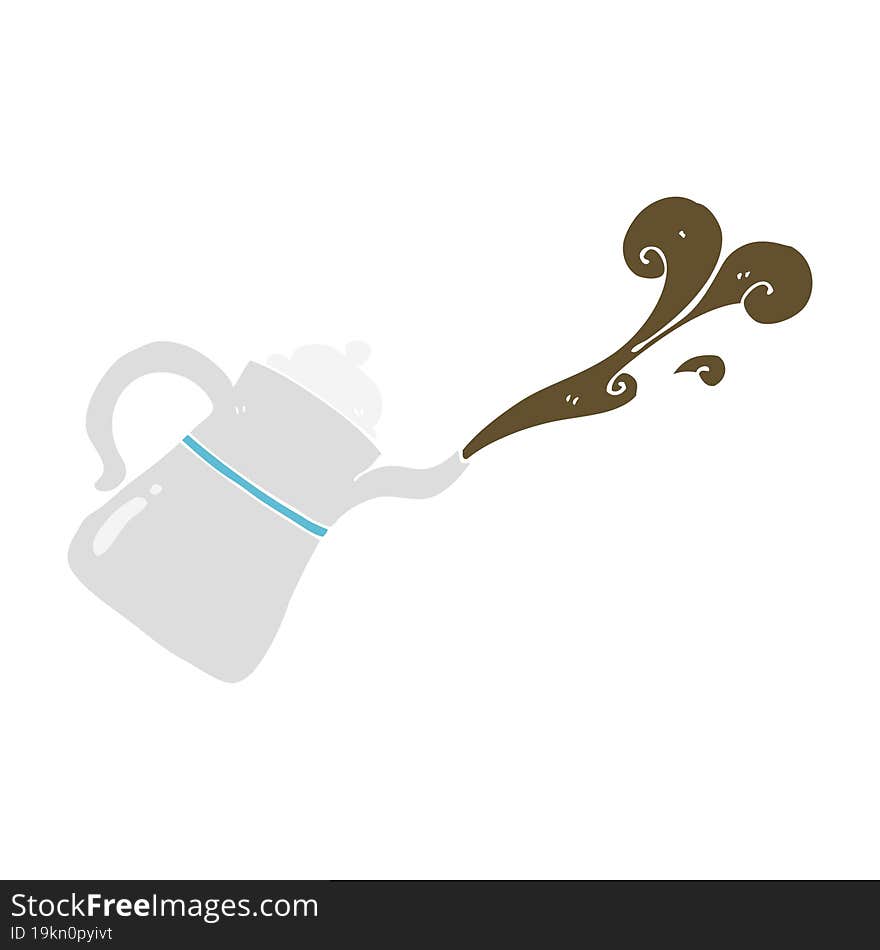 flat color illustration of a cartoon coffee pot pouring