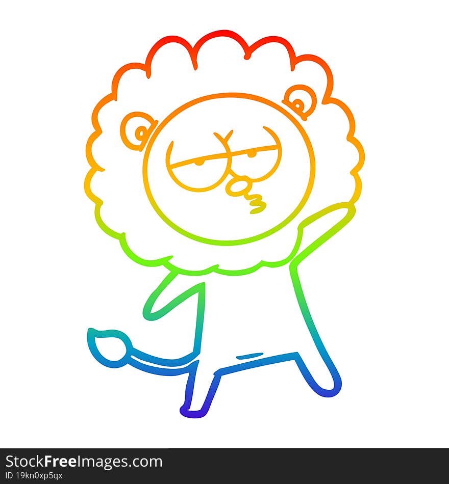 rainbow gradient line drawing cartoon tired lion