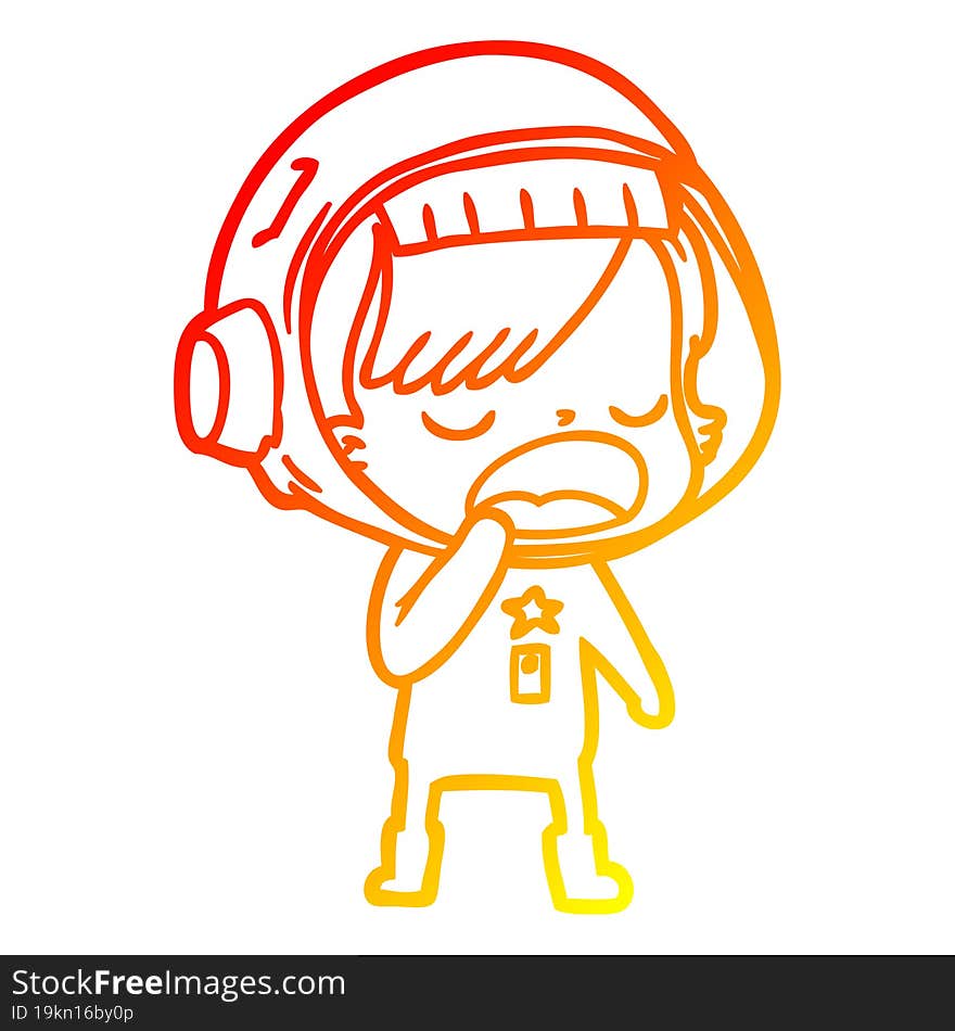 warm gradient line drawing cartoon astronaut woman yawning