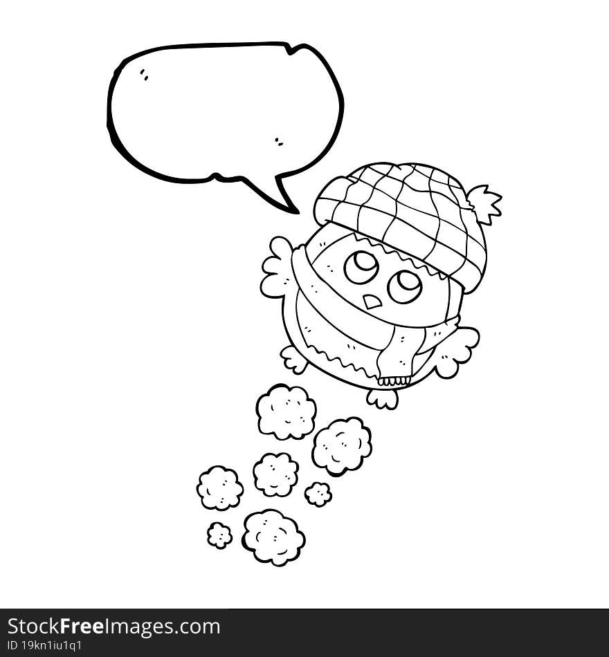 speech bubble cartoon cute little owl flying