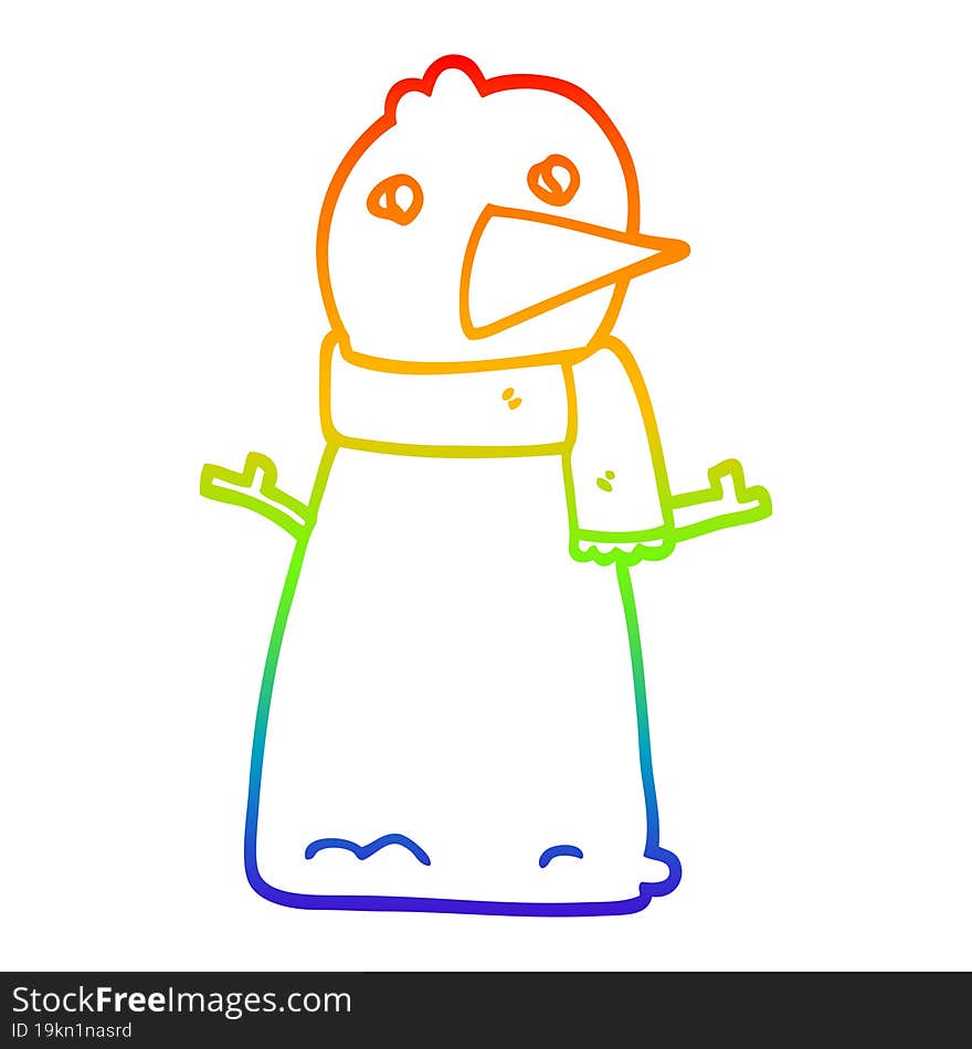 rainbow gradient line drawing of a cartoon snowman