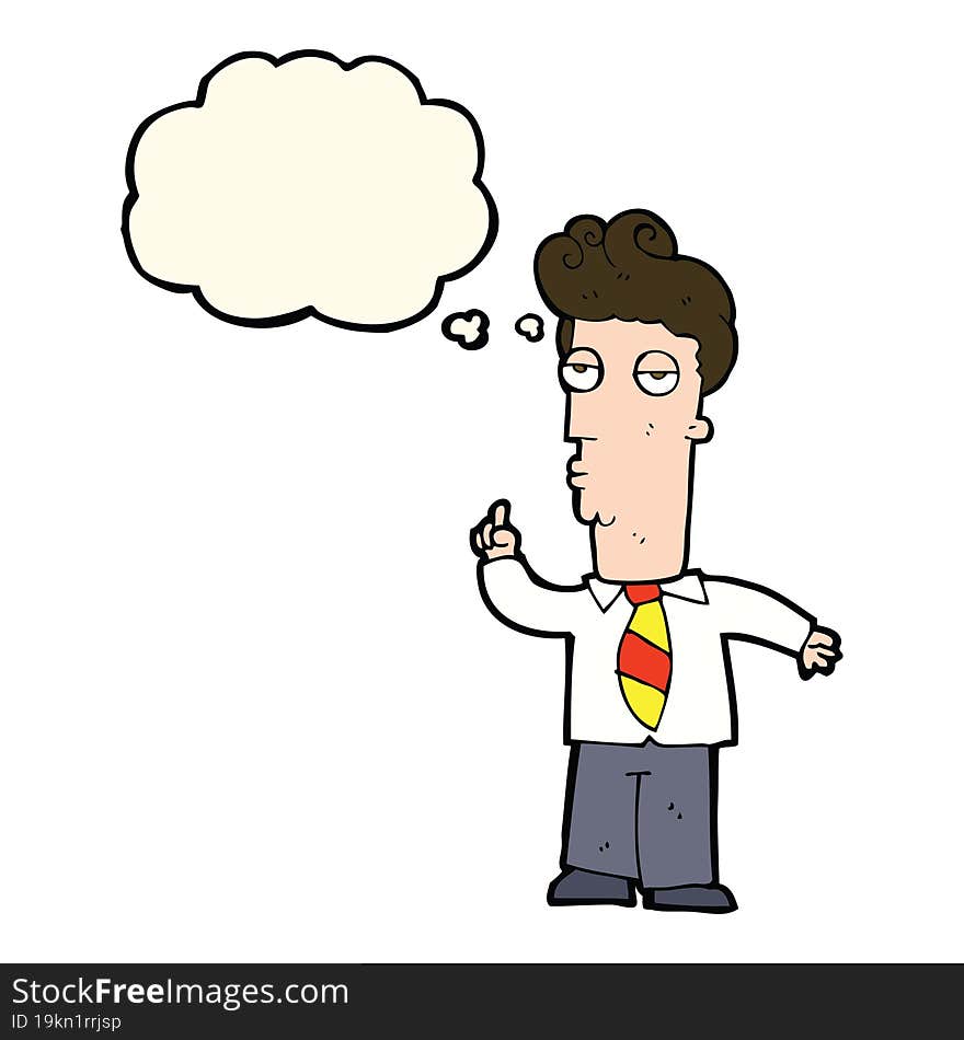 cartoon bored man asking question with thought bubble