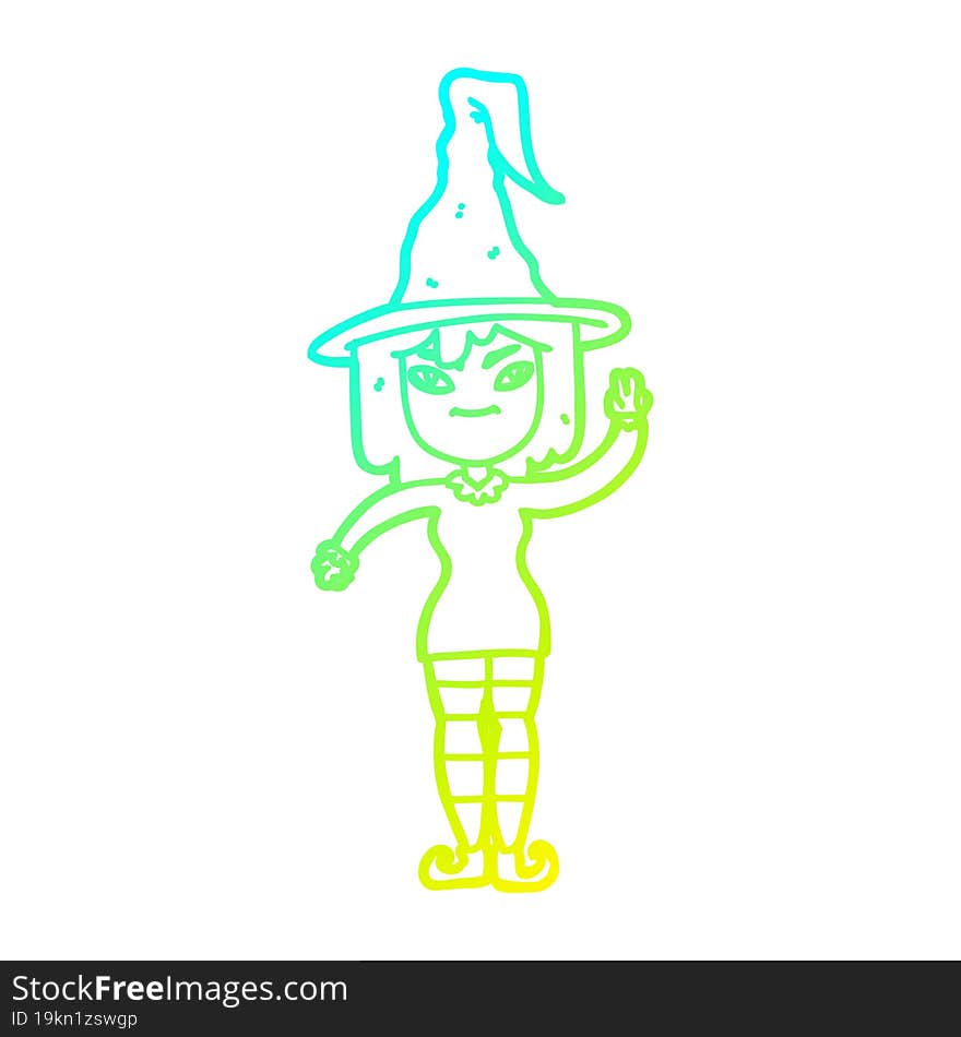 cold gradient line drawing cartoon witch