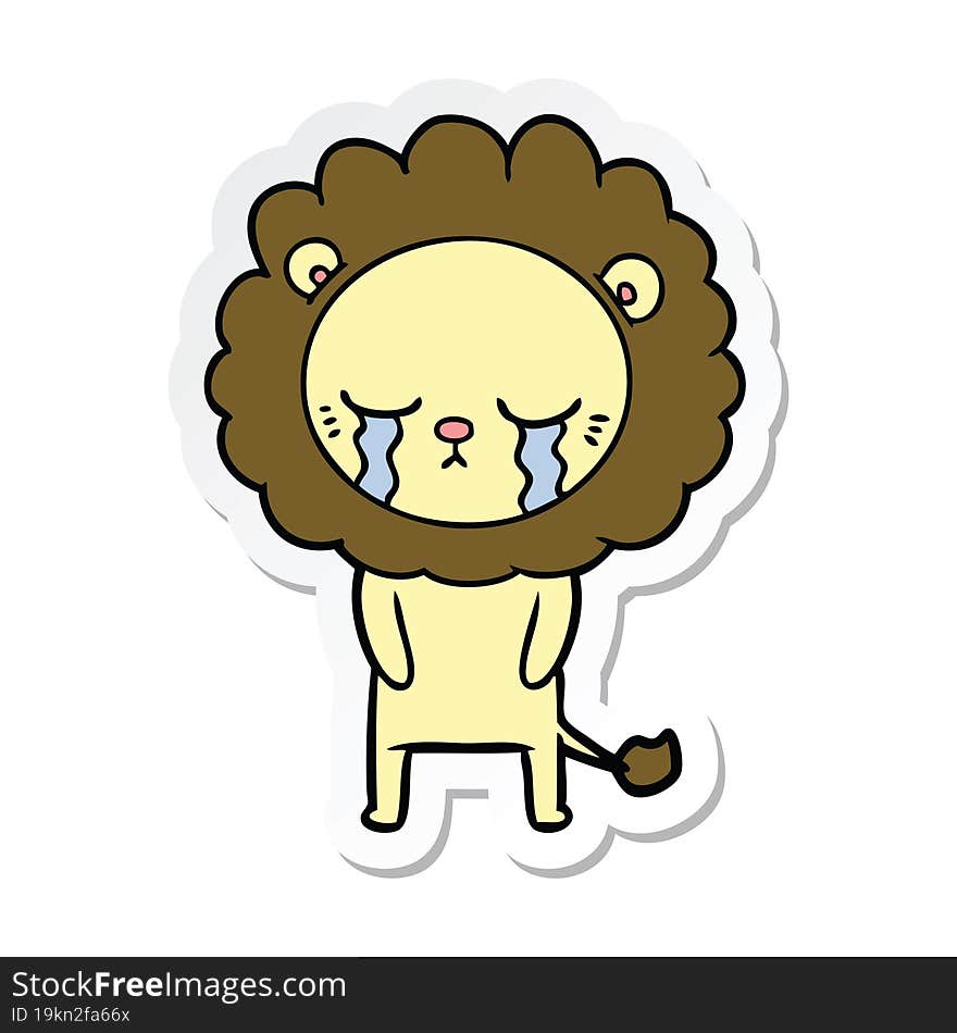 sticker of a crying cartoon lion