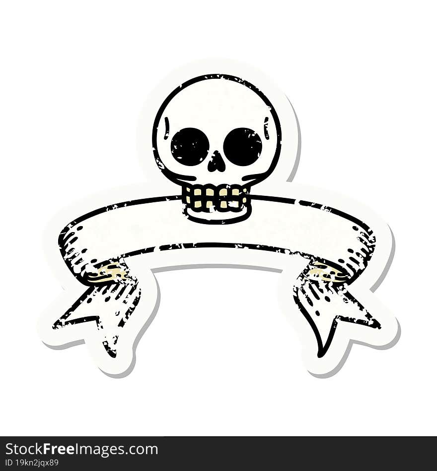 Grunge Sticker With Banner Of A Skull