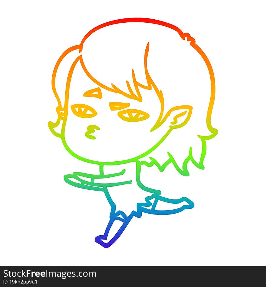 rainbow gradient line drawing cartoon vampire girl