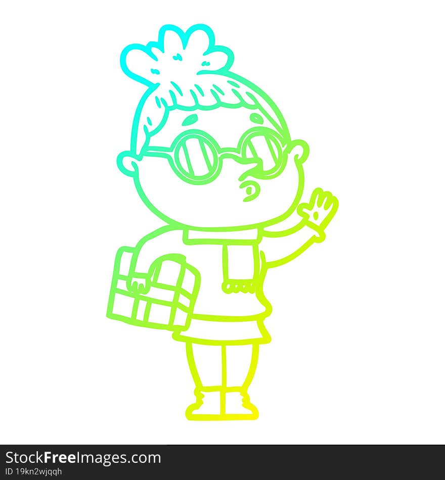 Cold Gradient Line Drawing Cartoon Woman Wearing Glasses