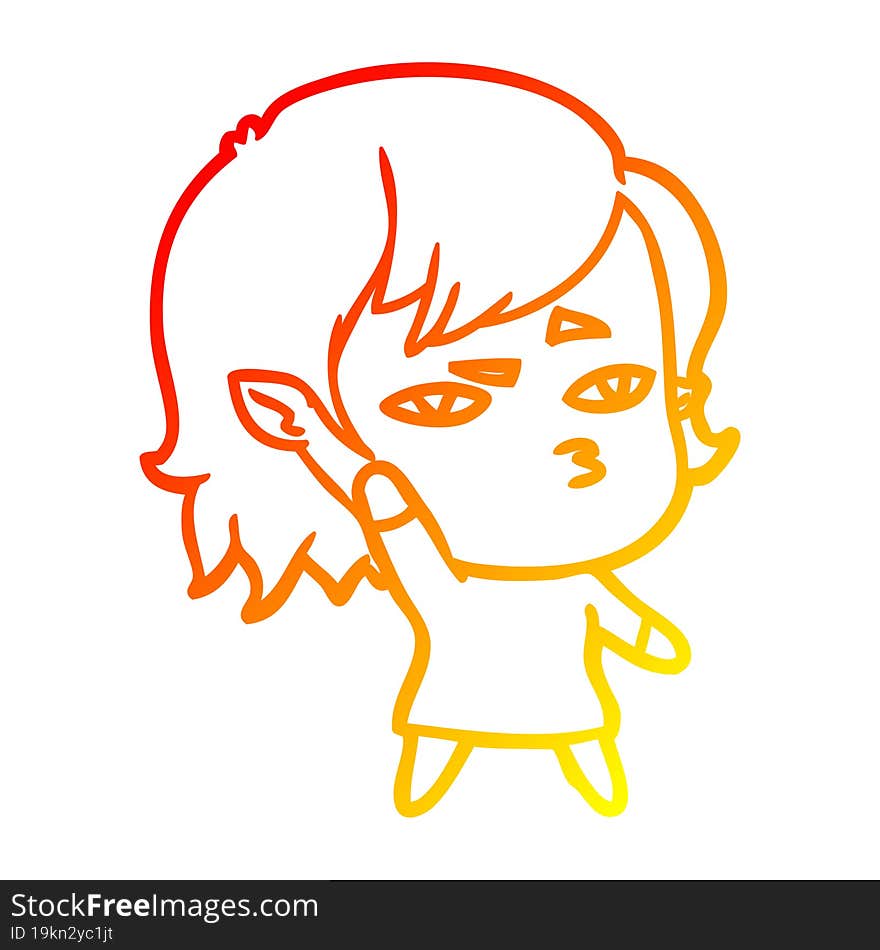 warm gradient line drawing cartoon vampire girl