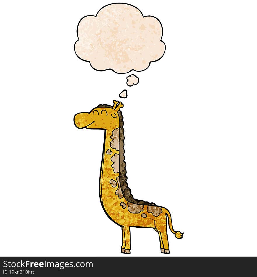 Cartoon Giraffe And Thought Bubble In Grunge Texture Pattern Style